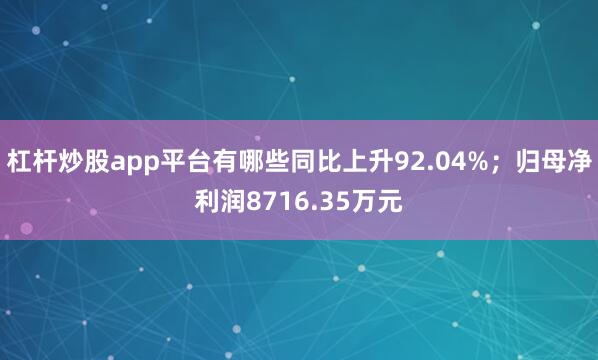 杠杆炒股app平台有哪些同比上升92.04%；归母净利润8716.35万元